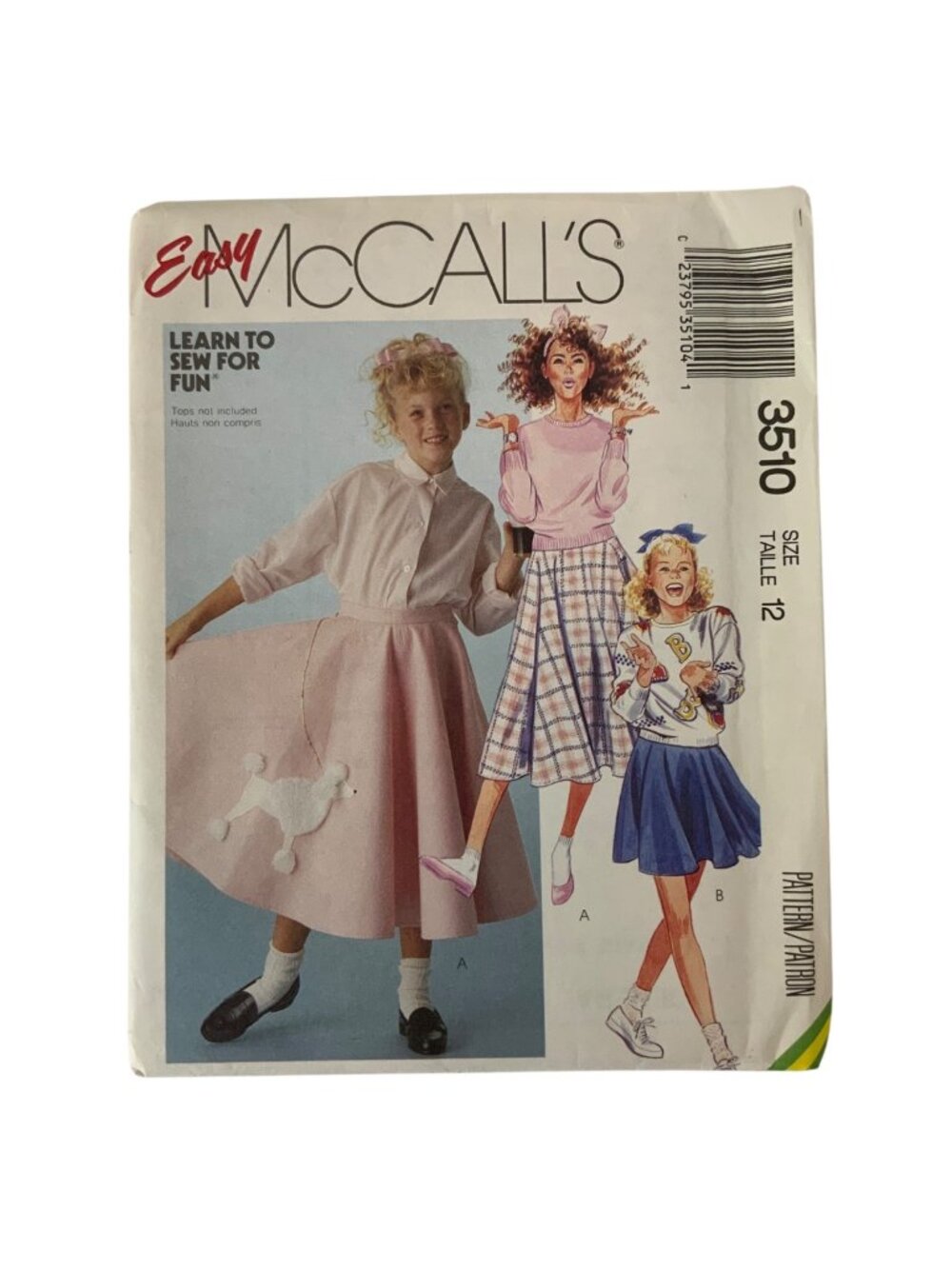 Vintage McCalls 3510 Girls Skirt Optional Applique Easy Sewing Pattern Size 12